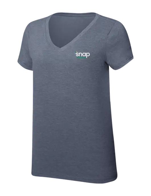Womens Simply Soft V-Neck Navy Frost 4.5oz  Poly/Combed Ring Spun Cotton T-Shirt w/Snap Finance Logo