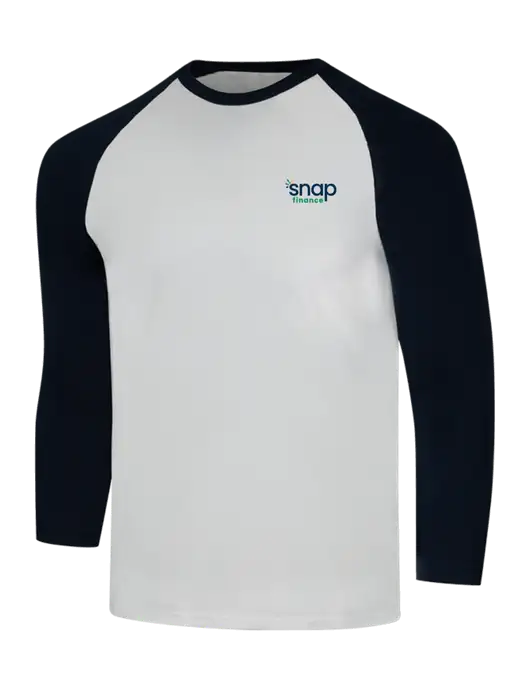 Simply Soft 3/4 Sleeve Black/White Ring Spun Cotton T-Shirt w/Snap Finance Logo