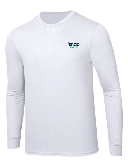 Simply Soft Long Sleeve White 4.5 oz, Poly/Combed Ring Spun Cotton T-Shirt w/Snap Finance Logo