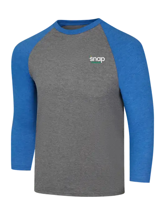 Simply Soft 3/4 Sleeve Royal Frost/Grey Frost Ring Spun Cotton T-Shirt w/Snap Finance Logo