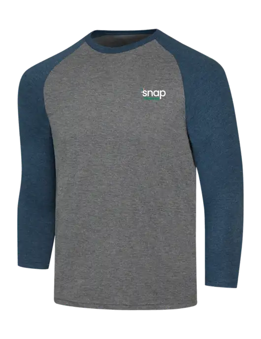Simply Soft 3/4 Sleeve Navy Frost/Grey Frost Ring Spun Cotton T-Shirt w/Snap Finance Logo