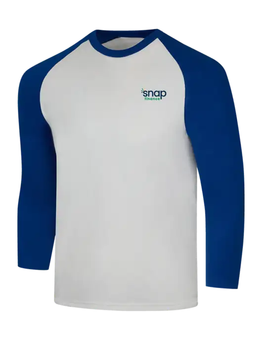 Simply Soft 3/4 Sleeve Dark Royal/White Ring Spun Cotton T-Shirt w/Snap Finance Logo