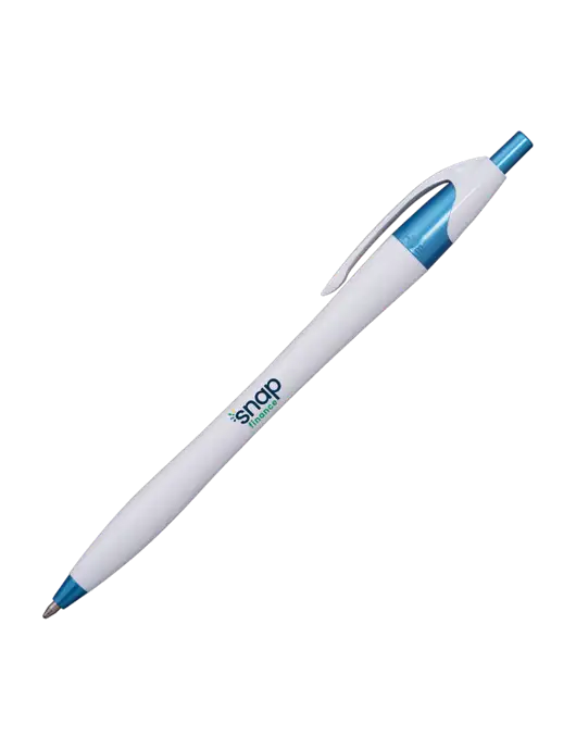 Novella White/Blue Shimmer Pen - Blue Ink w/Snap Finance Logo