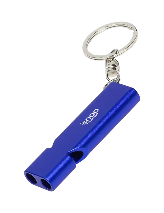 Quick Alert Blue Safety Whistle w/Snap Finance Logo