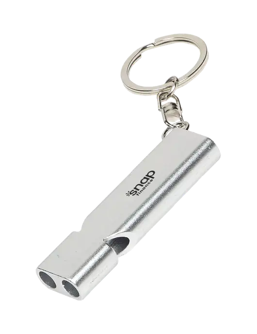 Quick Alert Silver Safety Whistle w/Snap Finance Logo