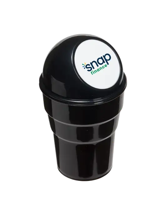Black Car Cup Holder Trash Can w/Snap Finance Logo
