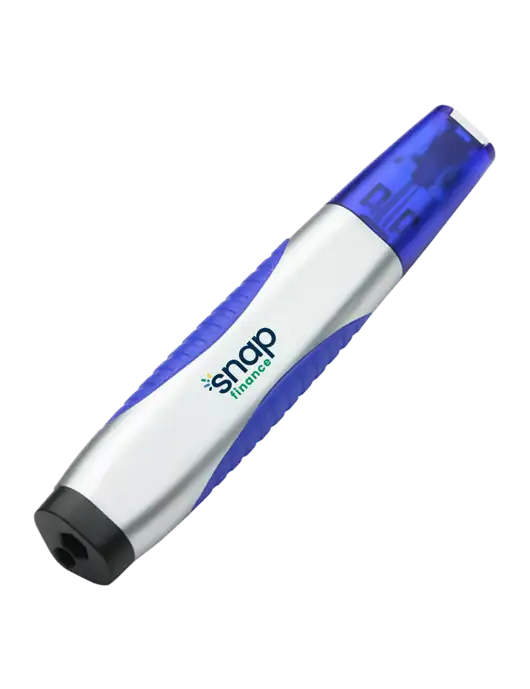 Silver/Blue Level Light Screwdriver Pen w/Snap Finance Logo