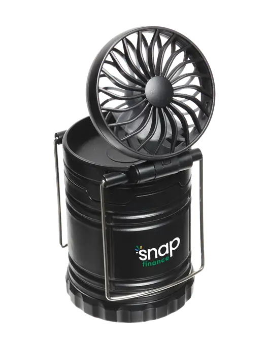Black Retro Lantern with Fan w/Snap Finance Logo