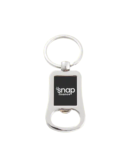 Silver & Black Bottle Opener Keychain w/Snap Finance Logo