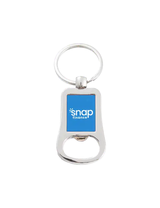 Silver & Blue Bottle Opener Keychain w/Snap Finance Logo