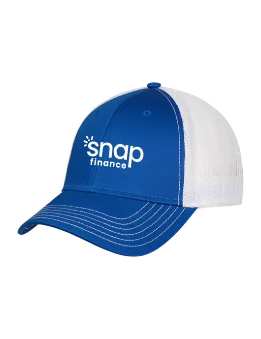 Royal/White Mesh Trucker Cap Snap Back w/Snap Finance Logo
