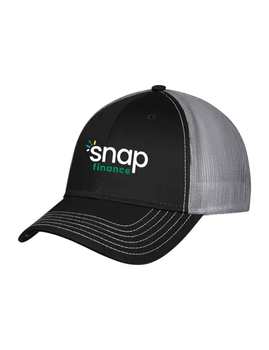 Black/Medium Dark Grey Mesh Trucker Cap Snap Back w/Snap Finance Logo