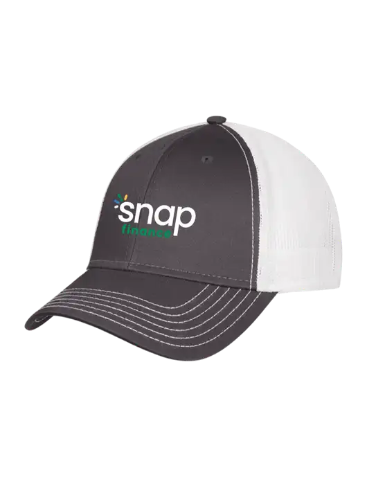 Dark Grey/White Mesh Trucker Cap Snap Back w/Snap Finance Logo