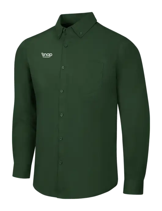 Forest Green Long Sleeve Carefree Poplin Shirt w/Snap Finance Logo