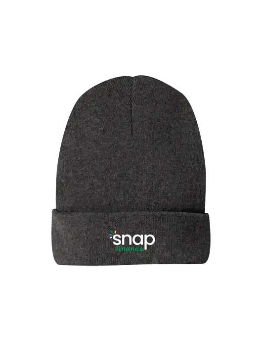 Recycled Charcoal Heather Beanie w/Snap Finance Logo