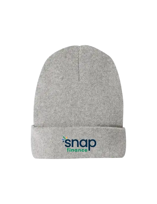 Recycled Light Heather Grey Beanie w/Snap Finance Logo