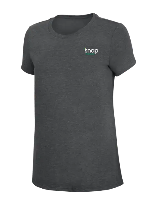 Womens Simply Soft Charcoal 4.5oz Poly/Combed Ring Spun Cotton T-Shirt w/Snap Finance Logo
