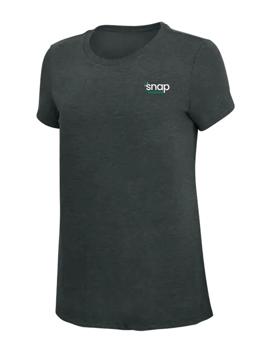 Womens Simply Soft Black Frost 4.5oz Poly/Combed Ring Spun Cotton T-Shirt w/Snap Finance Logo