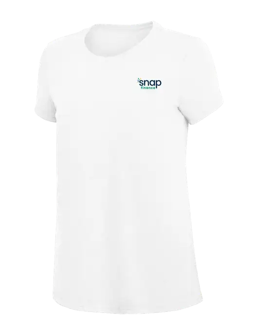 Womens Simply Soft White 4.5oz Poly/Combed Ring Spun Cotton T-Shirt
 w/Snap Finance Logo