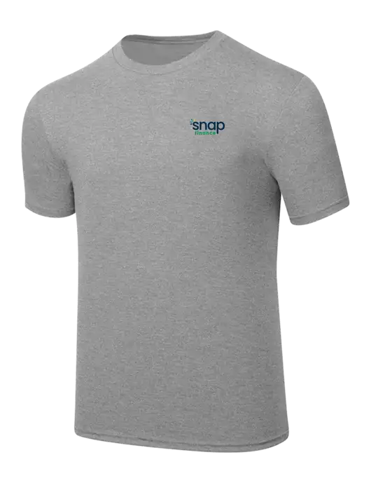Simply Soft Heathered Light Grey 4.5oz  Poly/Combed Ring Spun Cotton T-Shirt w/Snap Finance Logo