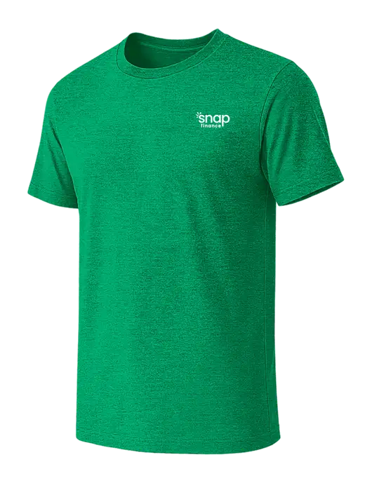 BELLA+CANVAS Heather Kelly Green CVC Short Sleeve Tee w/Snap Finance Logo