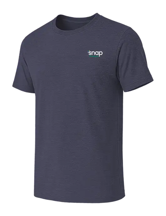BELLA+CANVAS Heather Navy CVC Short Sleeve Tee w/Snap Finance Logo