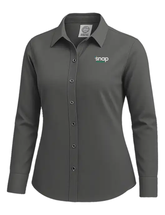 Brooks Brothers Womens Dark Grey Wrinkle-Free Stretch Nailhead Shirt w/Snap Finance Logo