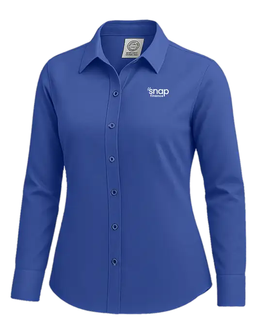 Brooks Brothers Womens Royal Blue Wrinkle-Free Stretch Nailhead Shirt w/Snap Finance Logo