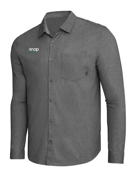 OGIO Dark Grey Heather Extend Long Sleeve Button Up Shirt w/Snap Finance Logo