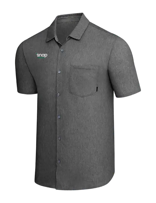 OGIO Dark Grey Heather Extend Short Sleeve Button Up Shirt w/Snap Finance Logo
