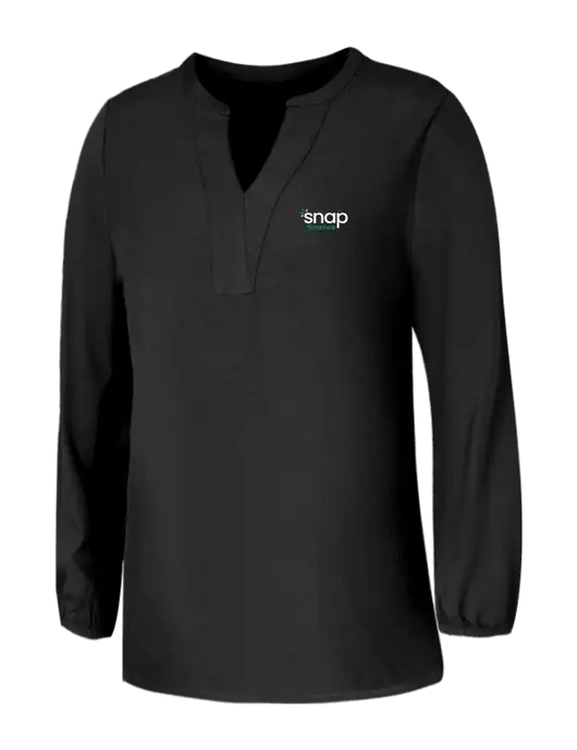 Mercer+Mettle Womens Deep Black Stretch Crepe 3/4 Sleeve Blouse w/Snap Finance Logo