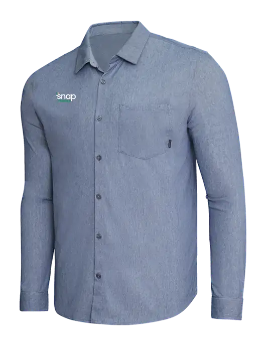 OGIO Slate Blue Heather Extend Long Sleeve Button Up Shirt w/Snap Finance Logo