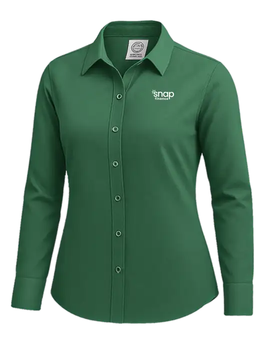Brooks Brothers Womens Medium Green Wrinkle-Free Stretch Nailhead Shirt w/Snap Finance Logo