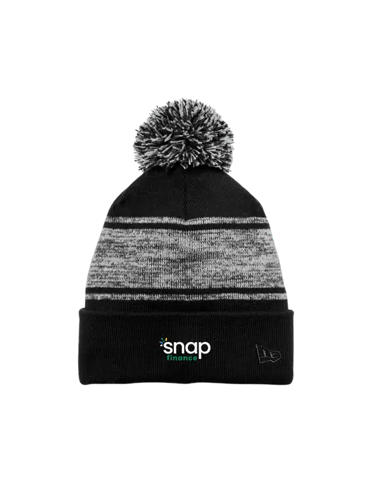 New Era Black/Charcoal Knit Chilled Pom Beanie w/Snap Finance Logo