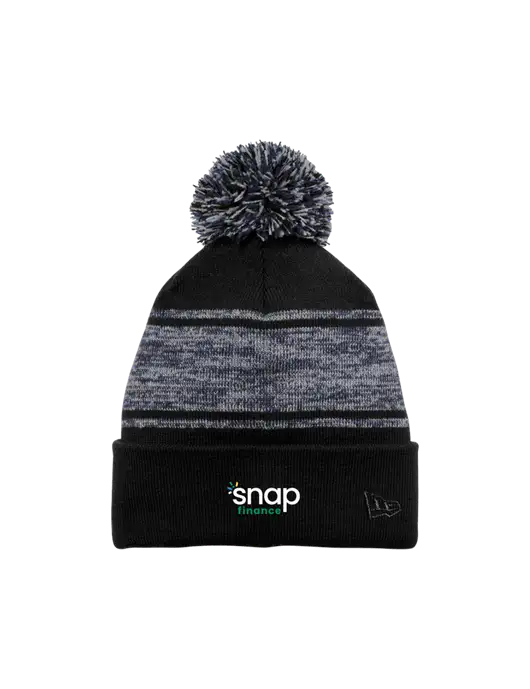 New Era Black/Navy Knit Chilled Pom Beanie w/Snap Finance Logo