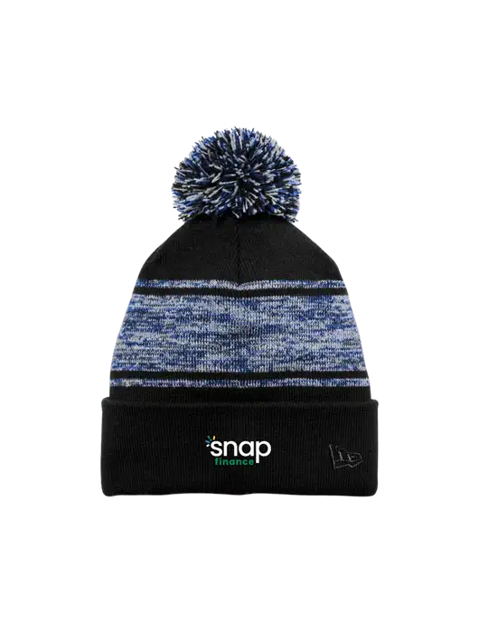 New Era Black/Royal Knit Chilled Pom Beanie w/Snap Finance Logo