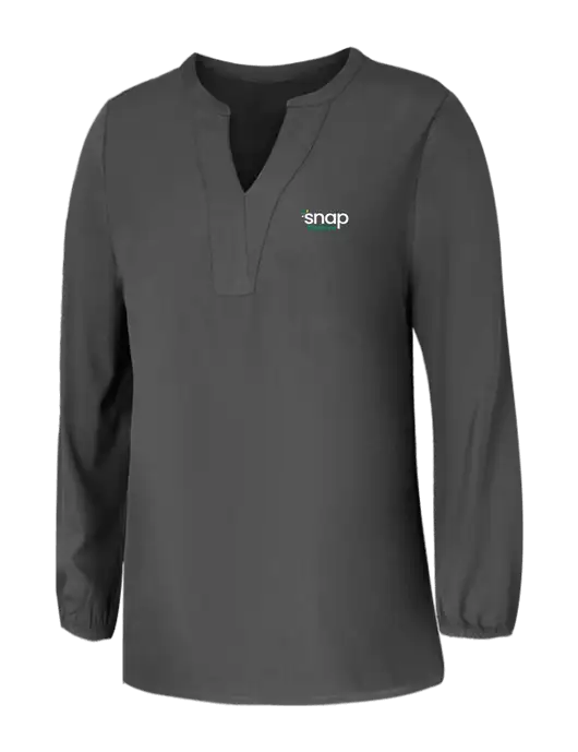 Mercer+Mettle Womens Dark Grey Stretch Crepe 3/4 Sleeve Blouse w/Snap Finance Logo