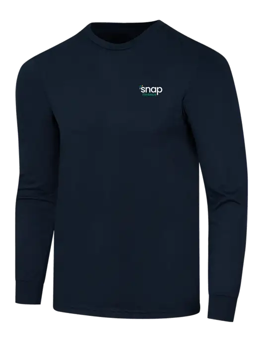 Simply Soft Long Sleeve Navy 4.5 oz, Poly/Combed Ring Spun Cotton T-Shirt w/Snap Finance Logo