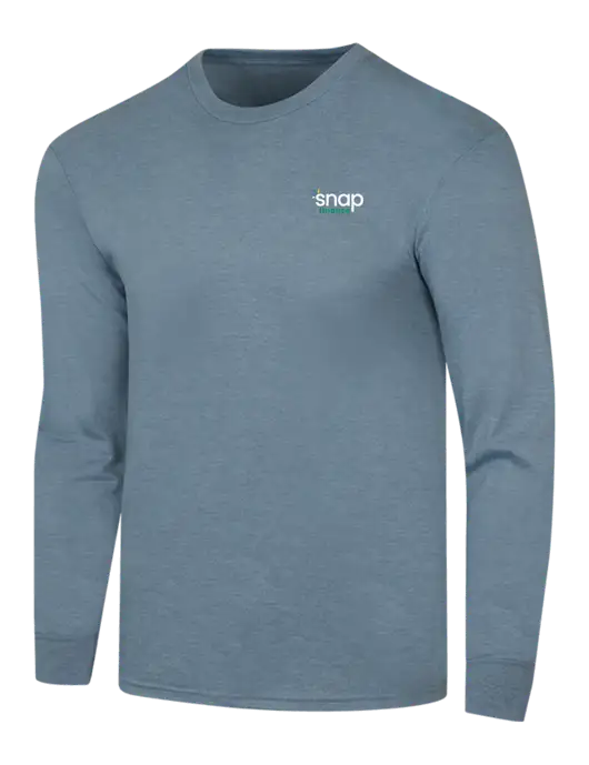Simply Soft Long Sleeve Slate Blue Heather 4.5 oz, Poly/Combed Ring Spun Cotton T-Shirt w/Snap Finance Logo