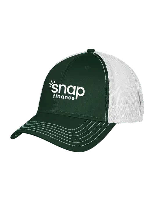 Dark Green/White Mesh Trucker Cap Snap Back w/Snap Finance Logo