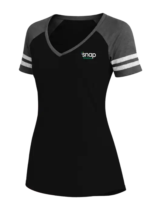 Womens Black/Charcoal Heather V-Neck Game Tee w/Snap Finance Logo