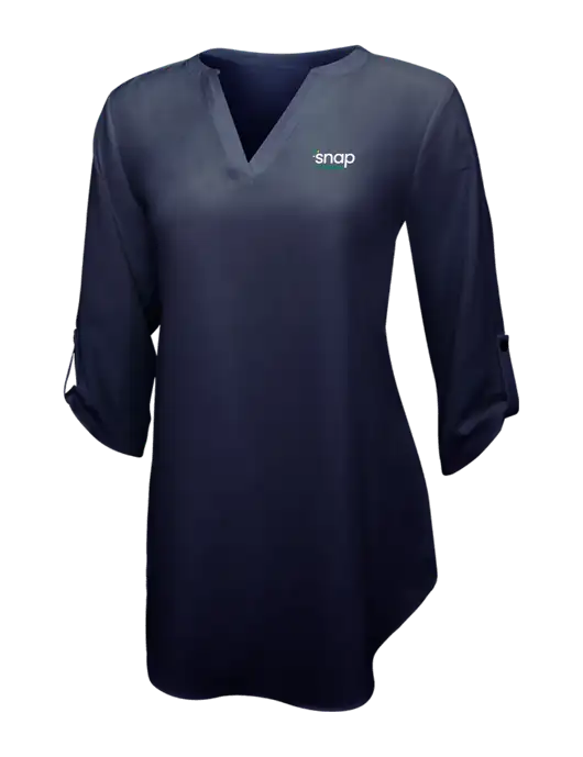 Navy Womens 3/4 Sleeve Tunic Blouse w/Snap Finance Logo