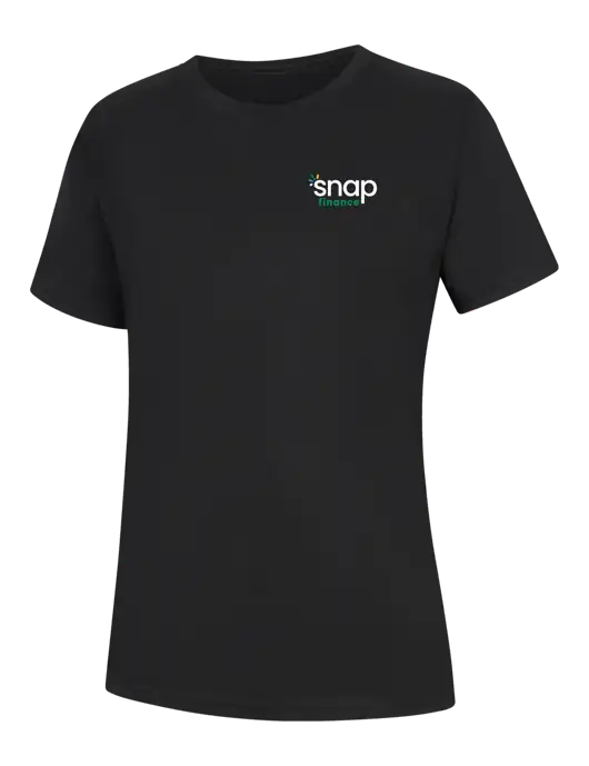 Womens Black Core Blend Tee w/Snap Finance Logo