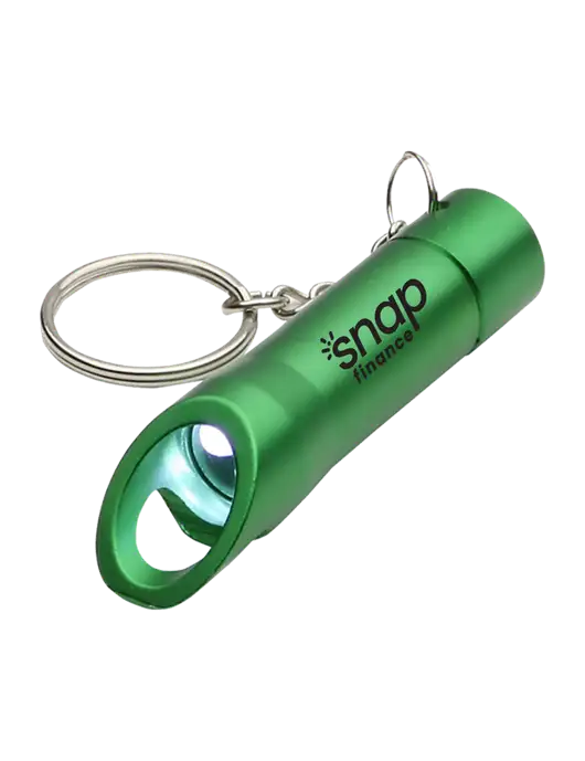 Medium Green Pocket LED Flashlight with Bottle Opener & Keychain w/Snap Finance Logo