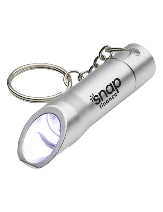 Silver Pocket LED Flashlight with Bottle Opener & Keychain w/Snap Finance Logo