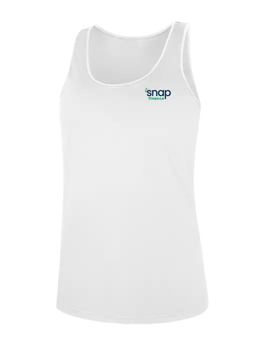 Womens White Perfect Tri Racerback Tank w/Snap Finance Logo