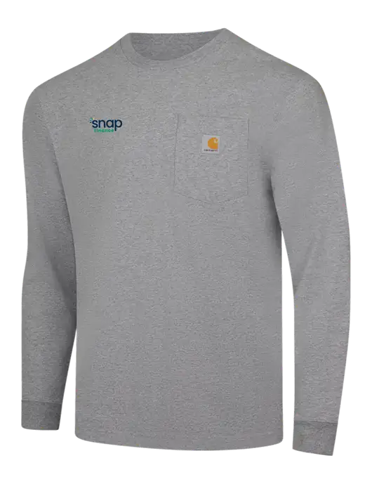 Carhartt Light Grey Heather Workwear Pocket Long Sleeve T-Shirt w/Snap Finance Logo