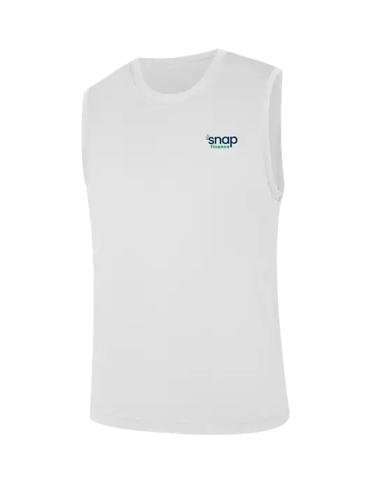 Sleeveless White PosiCharge Competitor Tee w/Snap Finance Logo