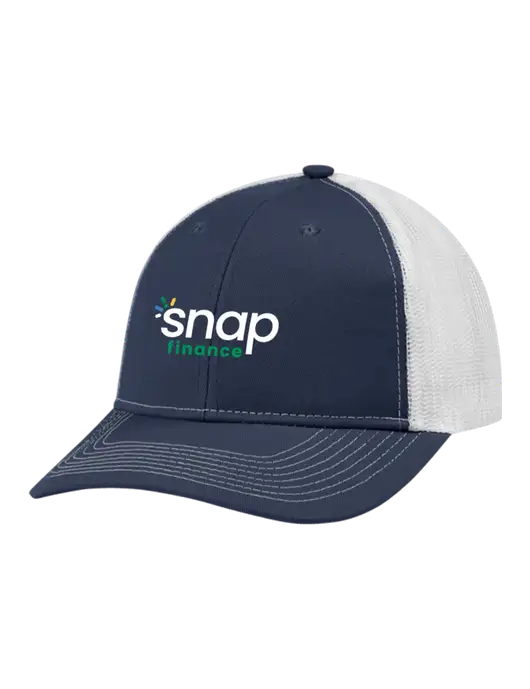 Snapback Ponytail Trucker Cap Navy w/White Mesh w/Snap Finance Logo