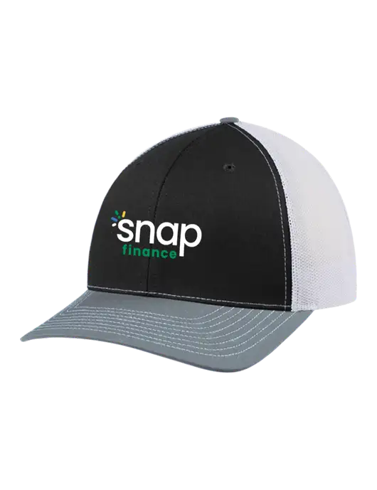 Richardson Adjustable Snapback Original 112 Trucker Cap Black/Light Heather Grey/White Mesh w/Snap Finance Logo
